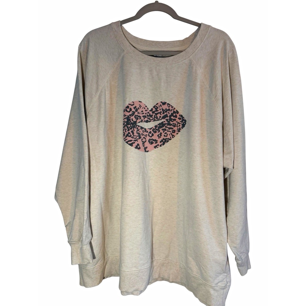 Wildfox Crewneck Pullover Sweatshirt Beige Leopard Lips Graphic Women's XXL